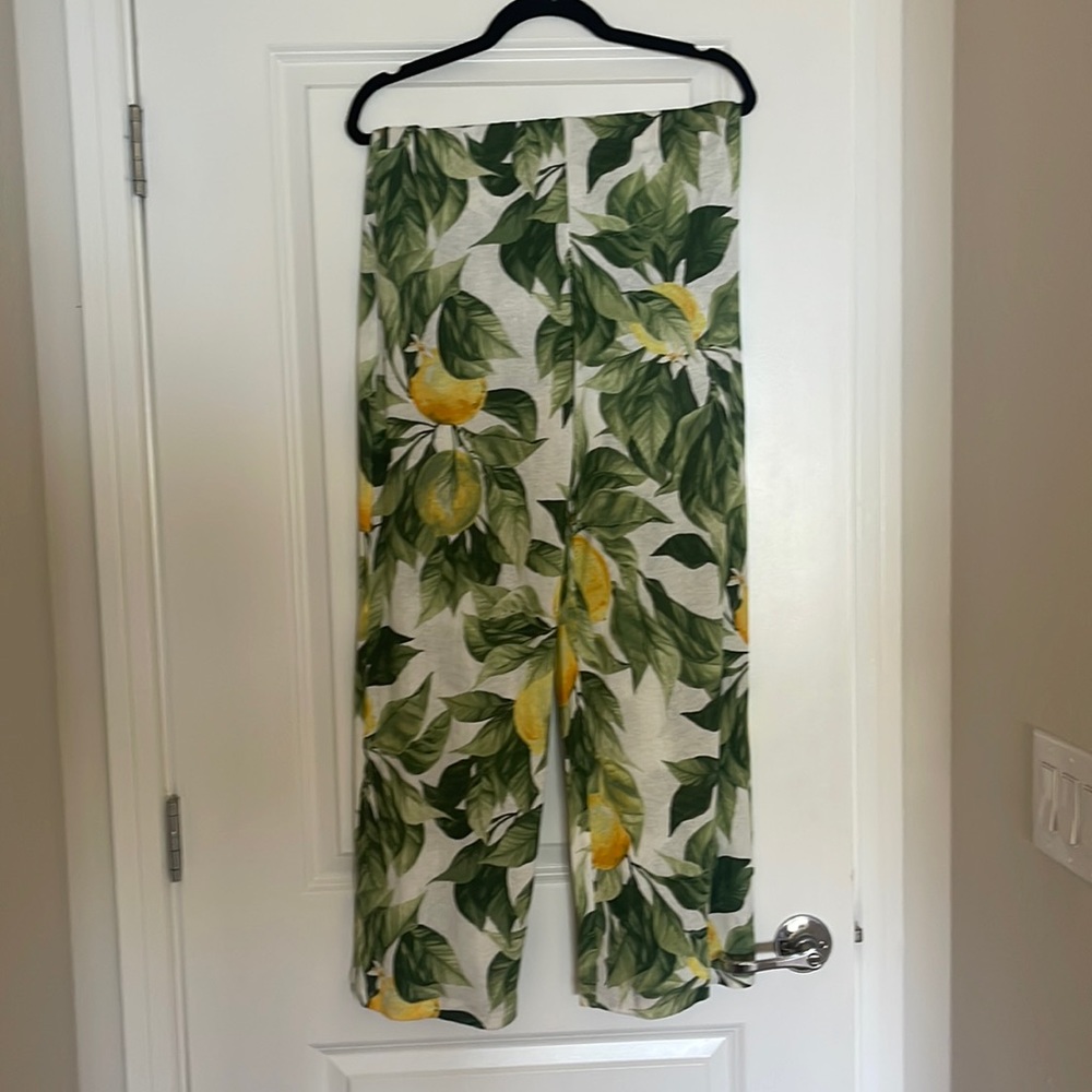 H&M Green and Yellow Leaf Print Straight Leg Pants
